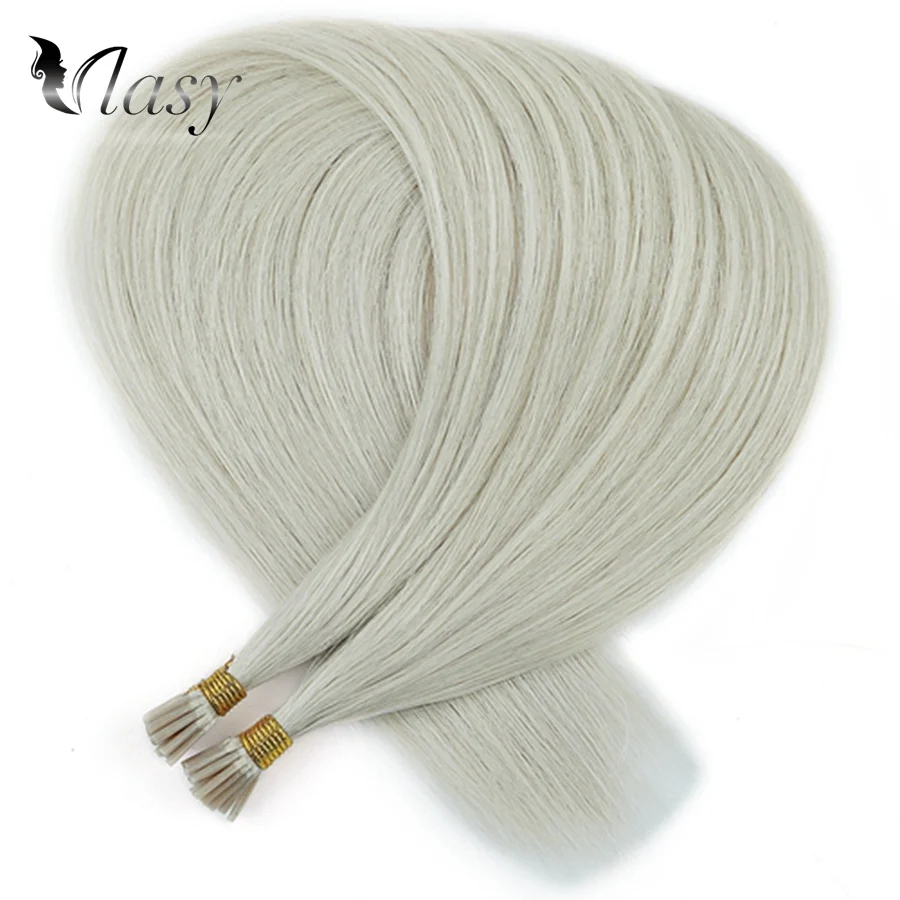 Light Sliver Vlasy, 1 г/локон, кератиновые предварительно скрепленные волосы remy для наращивания, прямые капсулы, серый цвет, двойные накладные человеческие волосы, 20 дюймов, 28 дюймов - Цвет: Light Sliver