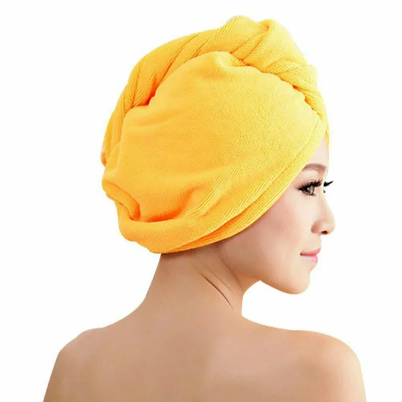 Модная однотонная микрофибра для сушки волос полотенце обертывание тюрбан головной убор шапка булочка душ сухая микрофибра