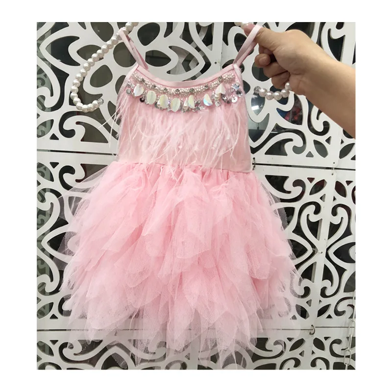 Vestidos/платья принцессы для девочек платье пачка с перьями и бусинами маленьких на