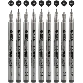

STA Fine Point Black Pigment Liner Brush Pen Waterproof Archival Ink Micro Art Marker pens for Drawing Paint Sketch design F986
