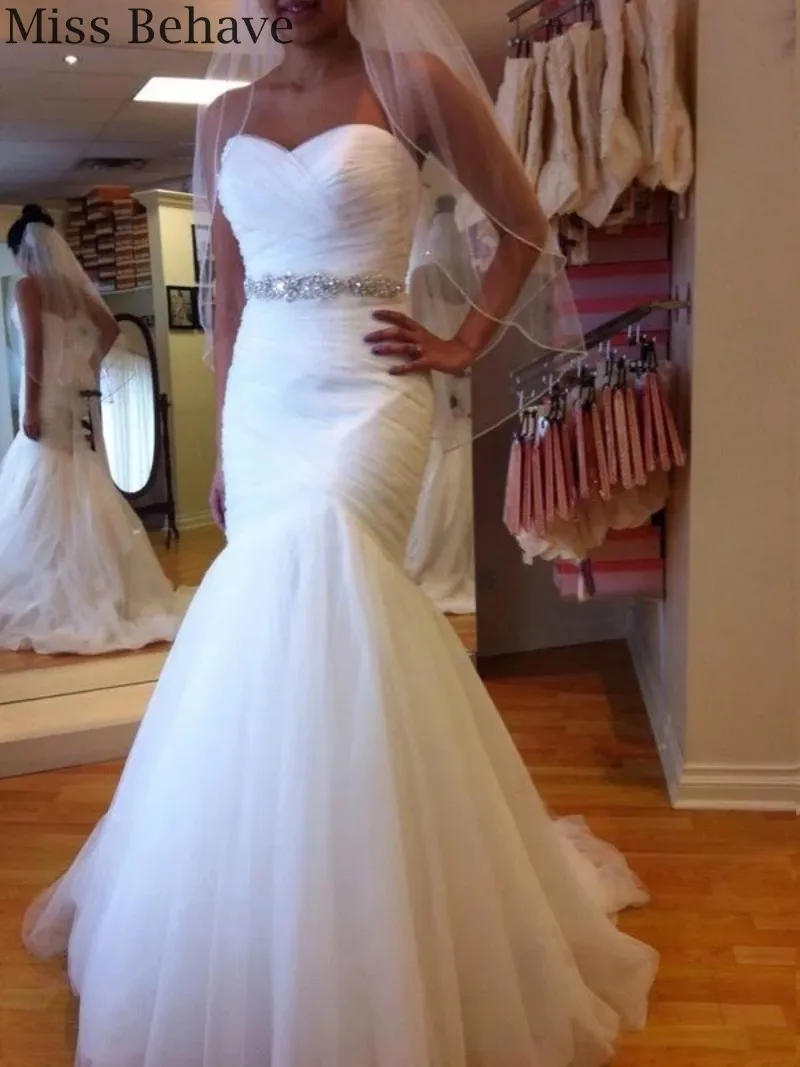 

DD JYOY 2019 Wedding Dress Plus Size Elegant Sweetheart Trumpet Wedding Gown with Long Train Lace Up Back with Veil