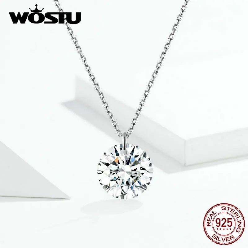 WOSTU,, 925 пробы, серебро, стильные циркониевые ожерелья, круглый кристалл, Подвеска для женщин, длинная цепочка, звено, свадебные украшения, DXN355