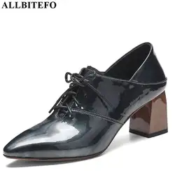 ALLBITEFO/Лидер продаж; обувь из натуральной кожи на высоком толстом каблуке со шнуровкой и квадратным носком для отдыха; Очаровательная