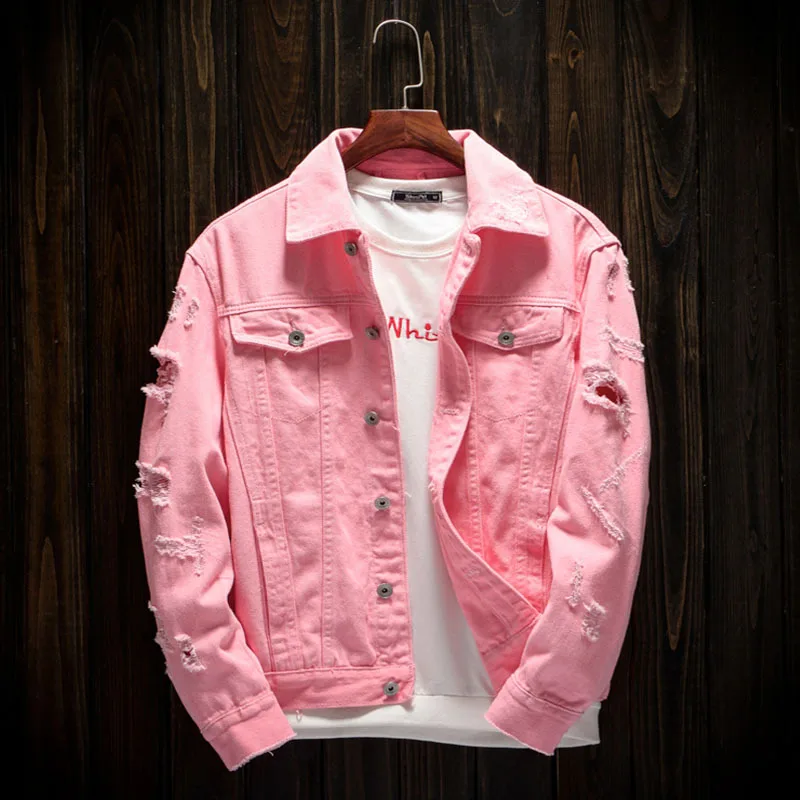 Shirt Style Collar Pink Denim Jacket for Mens - Danezon