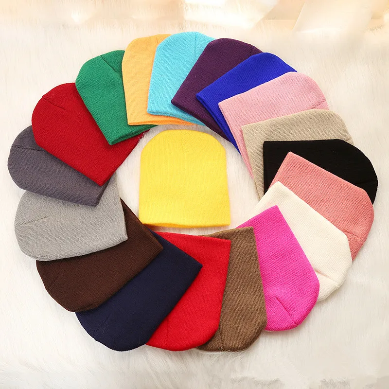 

Autumn Winter Baby Boys Girls Wool Knitted Hat Candy Solid Color Cap Adjustable Casual Keep Warm Cap for Children Kids 2-4 Years