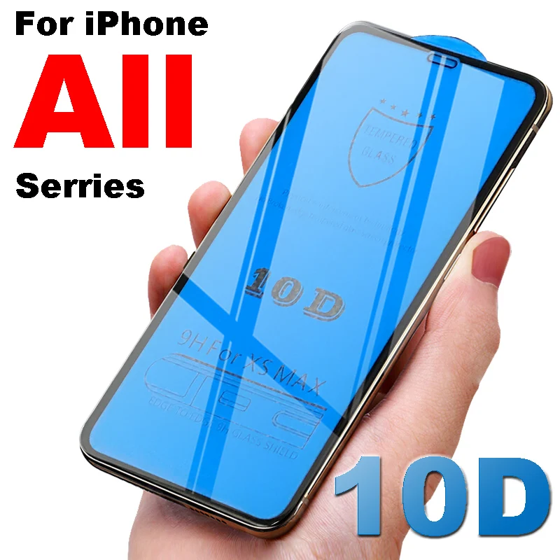 Защитное стекло закаленное 10D для iPhone 10 10max x s xs xr r 6 6s 7 8 plus|Защитные стёкла и