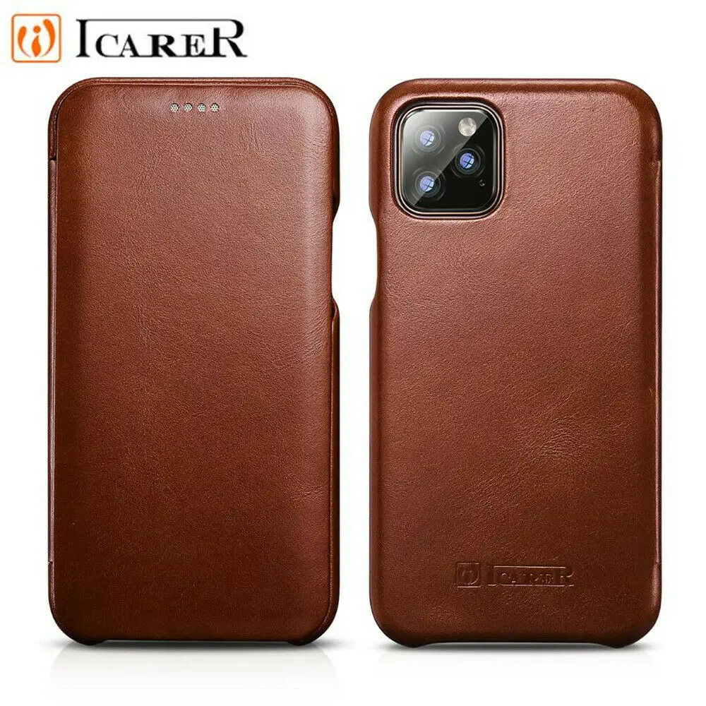 

Original iCarer Luxury Genuine Leather Flip Cover for Apple iPhone 13 12 Pro Max Mini Real Cowhide Skin Folio Case
