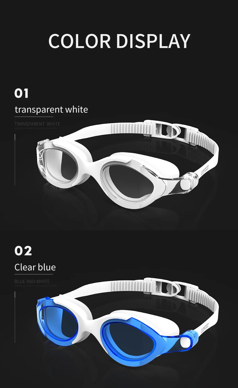 COPOZZ Professional HD Swimming Goggles Double Anti-Fog Adjustable Swimming Glasses Silicone Big view goggles for Men Women