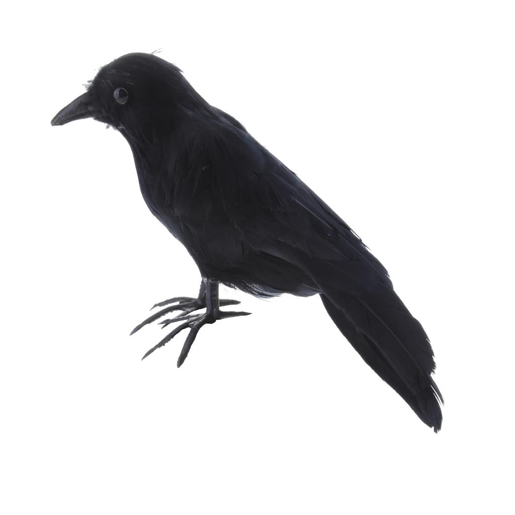 Artificial Crow Animal Feather Black Fake Bird Taxidermy Garden Holidays Decor Displays Ornament