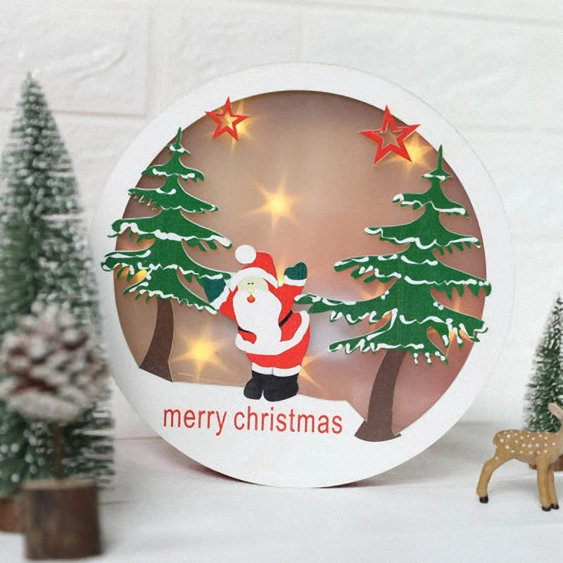 Рождественское дерево светодиодные фонари украшения открытый круглый деревянный светильник Санта Клаус домашний декор подвесной светильник