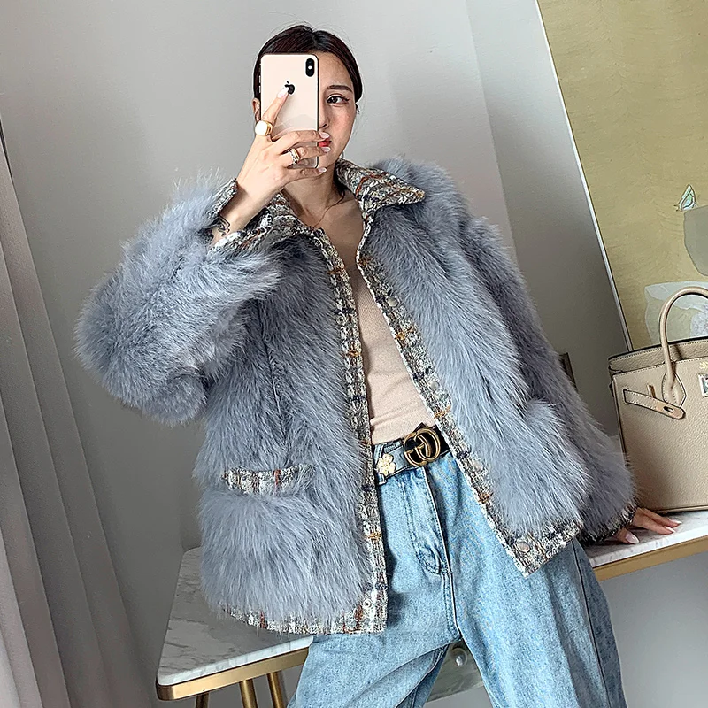 rf2041 Turn Down Collar New Arrival Woman's Real Fox Fur Jacket Fashion Natural Fur Coat for Ladies