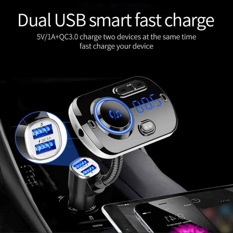 Автомобильное зарядное устройство с двумя USB, Bluetooth приемник, fm-передатчик, Bluetooth автомобильный комплект, аудио приемник, автомобильный музыкальный mp3-плеер