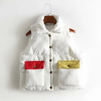 

Fall Winter Women Corduroy Sleeveless Vest Preppy Style Loose Pockets Coat Female Single Breasted Patchwork Coat