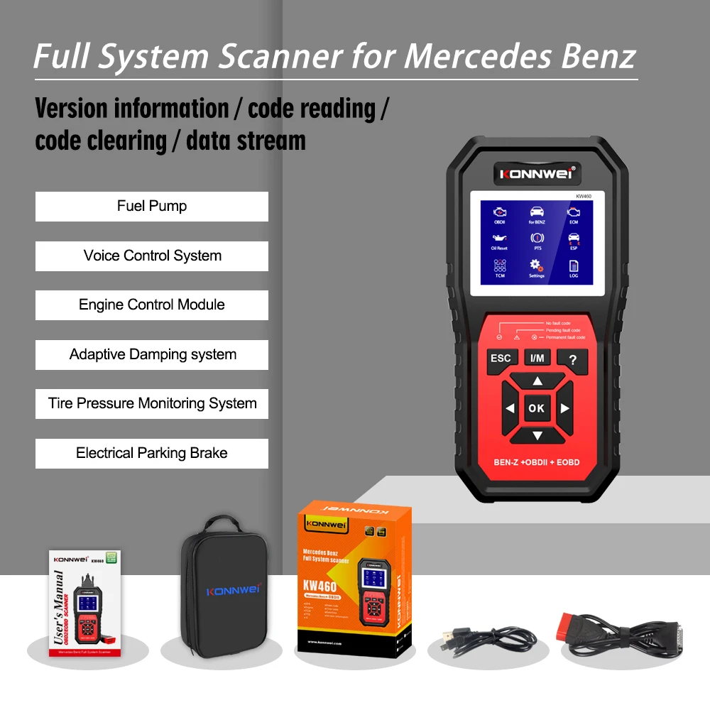 KONNWEI KW460 OBD2 Car Diagnostic Automotive Code Reader OIL TPMS Reset OBD 2 For Mercedes Benz Adapter ODB2 Scanner Auto Tools 6