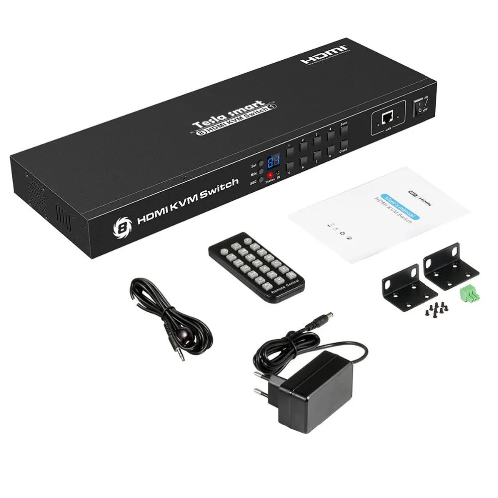 Tesla smart KVM USB HDMI переключатель 8 портов KVM HDMI коммутатор KVM переключатель HDMI Поддержка 3840*2160/4 K 2 шт стойки уши стандарт 1U