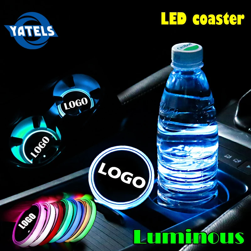 

1pcs NEW Car LED Cup Holder Pads Light Mats Bottle Coasters Car Logo LED Atmosphere Light For Honda BMW Jeep AMG Opel Auto parts
