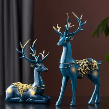 

Resin Deer elk Figurine Statue Animal Crafts Home Living Room Decor Accessories Modern Desktop Ornament Creative Sculpture Gifts