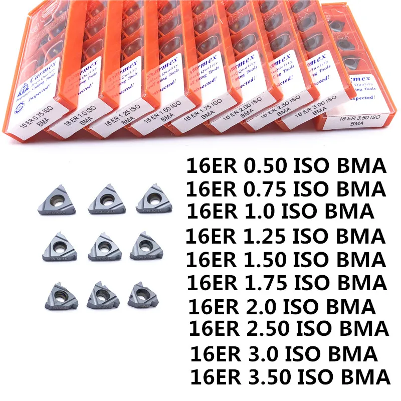 10 шт. 16ER ISO 0,50, ISO 0,75, 1,0 ISO 1,25 ISO 1,50 ISO 1,75 ISO 2,0 ISO 2,5 ISO BMA токарный станок с ЧПУ инструмент для резьбы токарный станок