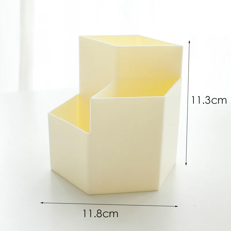 Цвет: желтый Creative 3 Grid Hexagonal Shape Pen Holder Office School Desktop Storage Case Makeup Brush Box Desk Pen Pencil Organizer - Цвет: Цвет: желтый