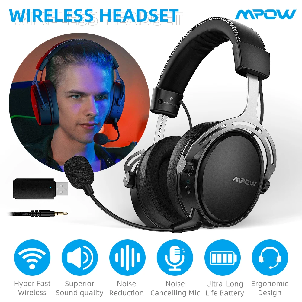 Mpow-auriculares inalámbricos Air 2,4G para videojuegos, cascos