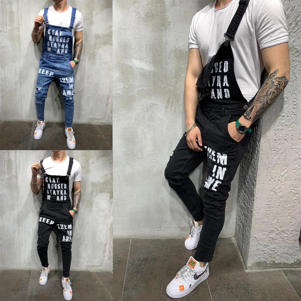 Модные мужские рваные джинсы комбинезоны Hi Street Distressed Denim bib Комбинезоны для мужчин брюки на подтяжках Размер S-XXL