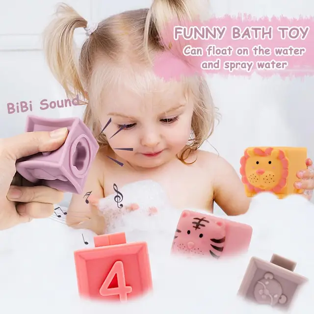 12pcs Baby Sensory Toys Building Silicone Blocks Grasp Toy 3D Silicone Building Blocks Soft Ball Kid Rubber Bath Cube Baby Toy 4