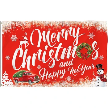 

3x5FT Merry Christmas Funny Santa Claus Double Stitched Red Truck Garden Banners Decorations Outside ,free shipping