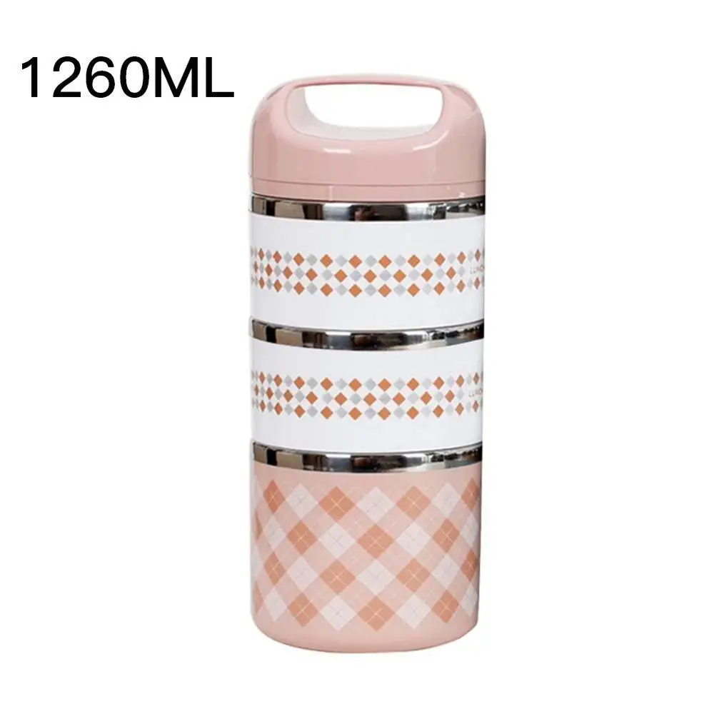 Портативный изолированный Ланч-бокс из нержавеющей стали, офисный Герметичный Термос, Ланч-бокс, контейнер для еды 630 мл/960 мл/1260 мл - Цвет: Pink 1260ML