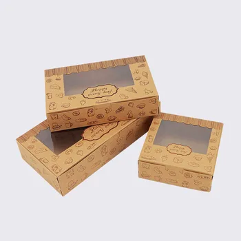 

30pcs/lot Vintage Kraft paper cake box Bakery theme food grade package pastry boxes S/M/L window cake gift boxes