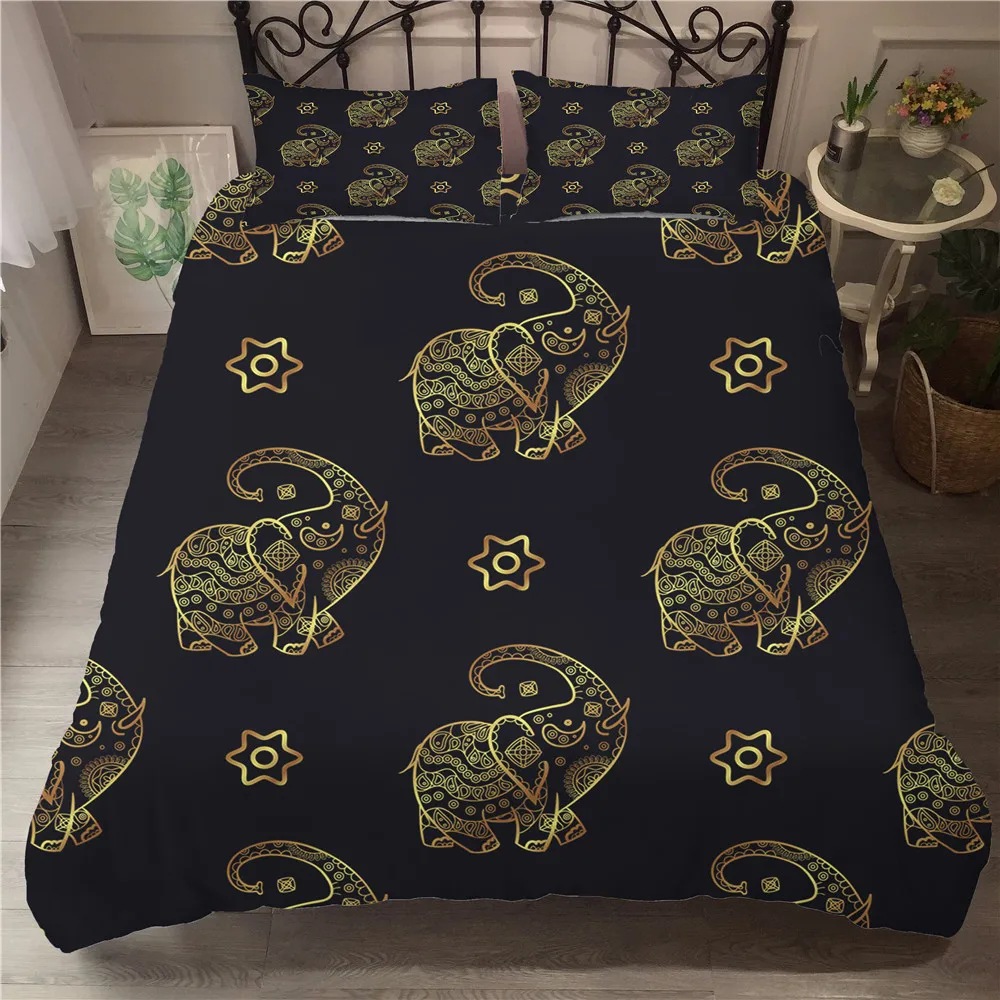 

MEI Dream Golden Elephant Blankets and Bedspreads Bohemian Style Bedding 3d King Size Comforter Set