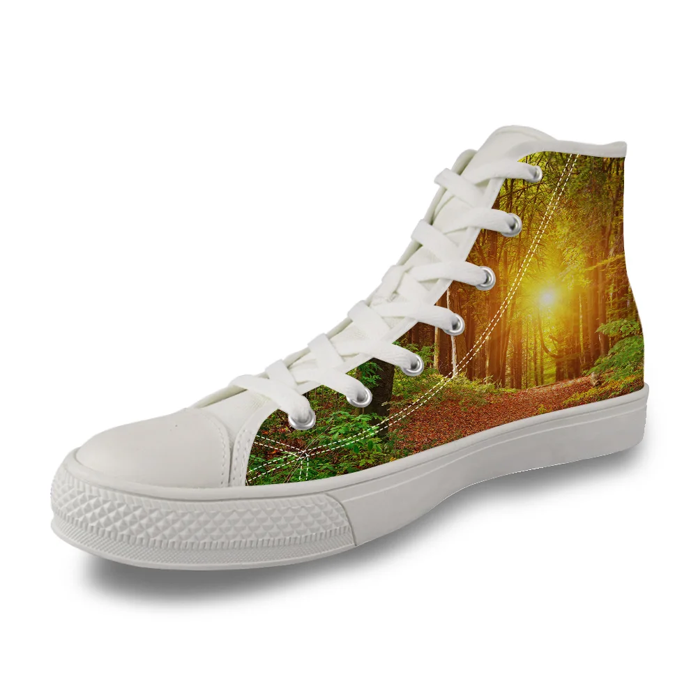 

Sun Forest Landscape Road Hidden High Top White Canvas Vulcanized Breathable Shoes