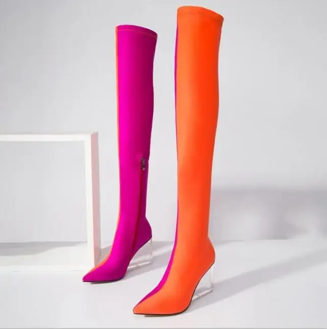 Женские эластичные сапоги до бедра; Bota Feminina; осенние сапоги на высоком каблуке; Botas Mujer; женские Сапоги выше колена; Botines Mujer; ; большие размеры - Цвет: As Pic