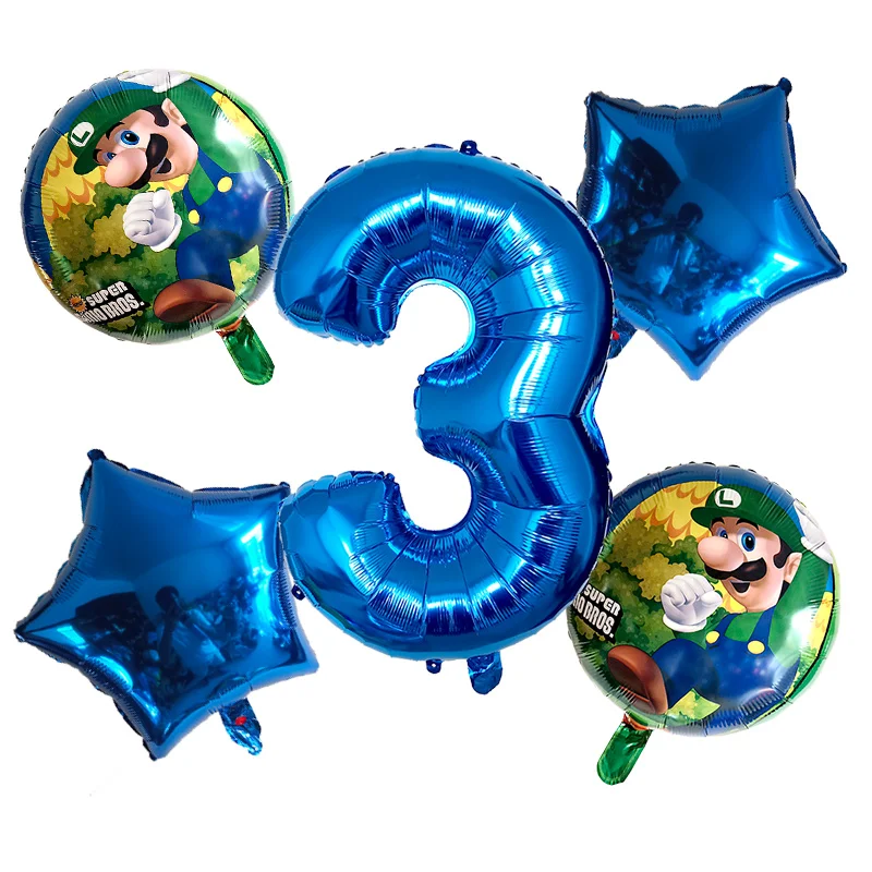 5 шт. воздушные шары "Супер Марио" 32 дюйма цифры воздушные шары мальчик девочка день рождения Братья Марио и Луиджи майлар синий красный шар набор декора - Цвет: Blue-3