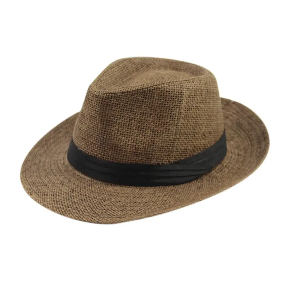 Coffee color Мужская Женская солнцезащитная Кепка пляжная летняя шляпа Fedora панама с широкими полями фетровая шляпа, соломенная Кепка - Цвет: Coffee color
