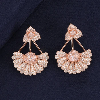 

DUBAI High Quality AAA Cubic Zirconia Shiny Trendy Flower Big Pendant Earrings Women Drop Earrings boucle d'oreille femme