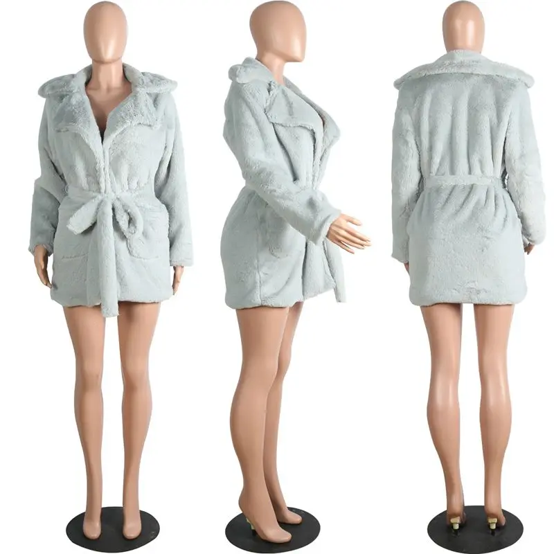 HAOYUAN, пальто из искусственного меха кролика, женская одежда больших размеров, отложной воротник, длинный рукав, мягкая флисовая зимняя куртка, Толстая теплая верхняя одежда