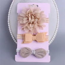 Новинка; детская лента для волос в европейском и американском стиле; повязка на голову для малышей; шифоновая повязка на голову с цветочным узором и бантом; аксессуары из трех предметов