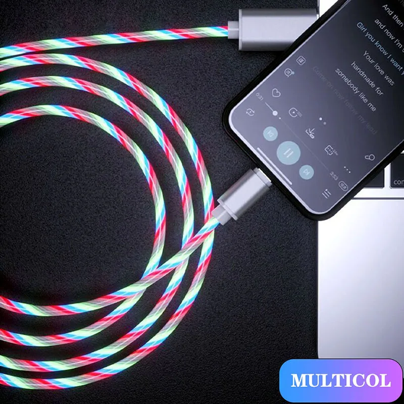1 м светодиодный usb-кабель для быстрой зарядки Micro USB type-C кабель для iPhone samsung Xiaomi зарядное устройство для передачи данных светящийся шнур - Цвет: Multicolor