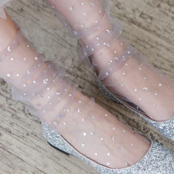 

Moon Star Net Transparent Heap socks Breathable Spring Summer Sexy Thin Long Tube Sock For Women Girls