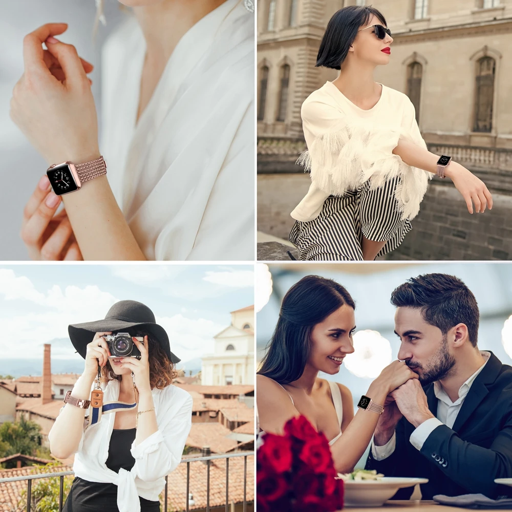 Металлический ремешок для Apple Watch 38 мм 40 мм 42 мм 44 мм сетчатая Петля из нержавеющей стали сменный женский ремешок для iWatch 5 4 3 2 1