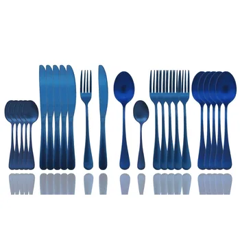 

24Pcs Cutlery Set Kitchen Silverware Dinnerware Set Matte Cute Blue Flatware Set Steak Tableware For Party Spoon Fork Knife