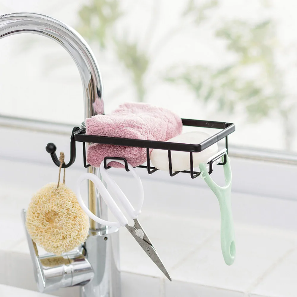 Home Accessories Iron Sink Hanging Punch Faucet Storage Bathroom Hollow Out Shelves Free Kitchen Drain Storage Rack Organizer