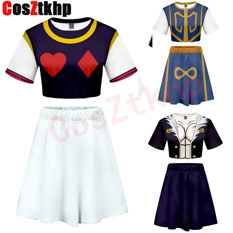 Japan Anime Hunter X Hunter 3D Print Zomer Twee Delige Set Vrouwen Crop Top En Rok Outfits Hisoka Killua Zoldyck cosplay Kostuum