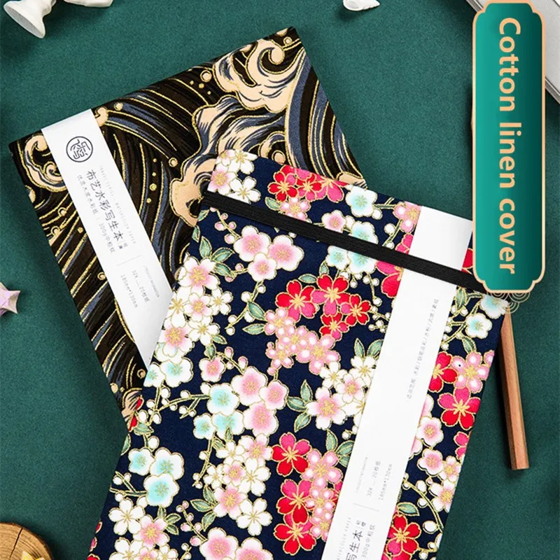Drawing Sketchbook 32K Watercolor Book 300g Cloth Art Cover Portable Travel Hand-painted Blank Graffiti Painting Book