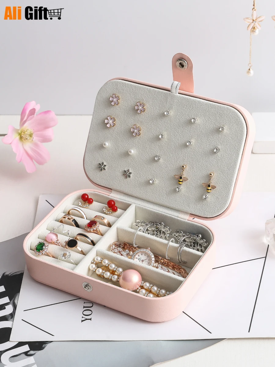 Women Jewelry Storage Box Travel Portable Jewelry Earrings Necklace  Packaging Cases Jewelry Organizer Storage Display Round Box - AliExpress