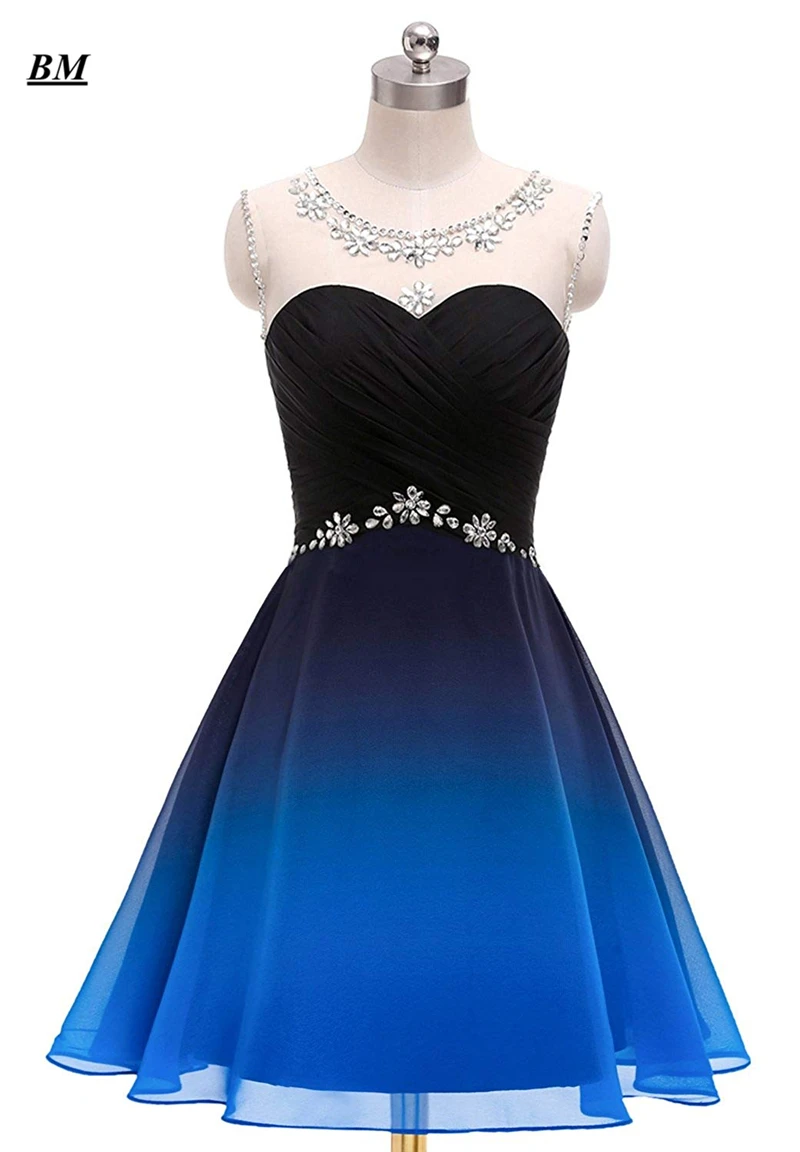

Sexy Short Ombre Prom Dresses 2019 Chiffon Sequins Beading Gradient Formal Evening Homecoming Party Gown Vestidos De Gala BM14