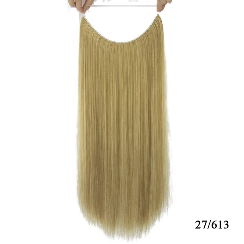 27 613 24 Inches Women Fish Line Synthetic Hair Extensions Straight Blonde Natural Wavy Long High Tempreture Fiber Synthetic Hairpiece - Цвет: 27 613