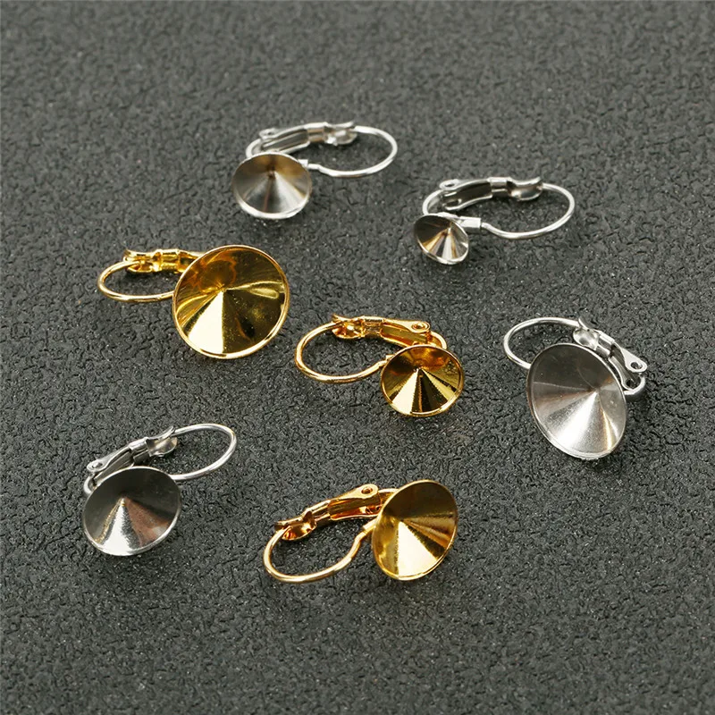 Jewelry Findings 10pcs Stainless Steel French Earring Hooks Blank Base Earring Findings 6/8/10/12mm Cabochon Bezel Settings Tray Jewelry Supplies