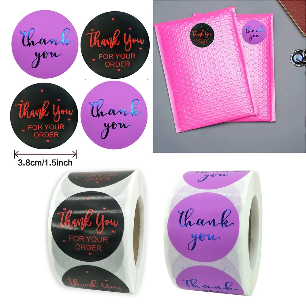 

500pcs/roll 3.8CM Gold Red Foil Paper Stickers Thank You Gift Packaging Sealing Label Decoration Stationery Sticker