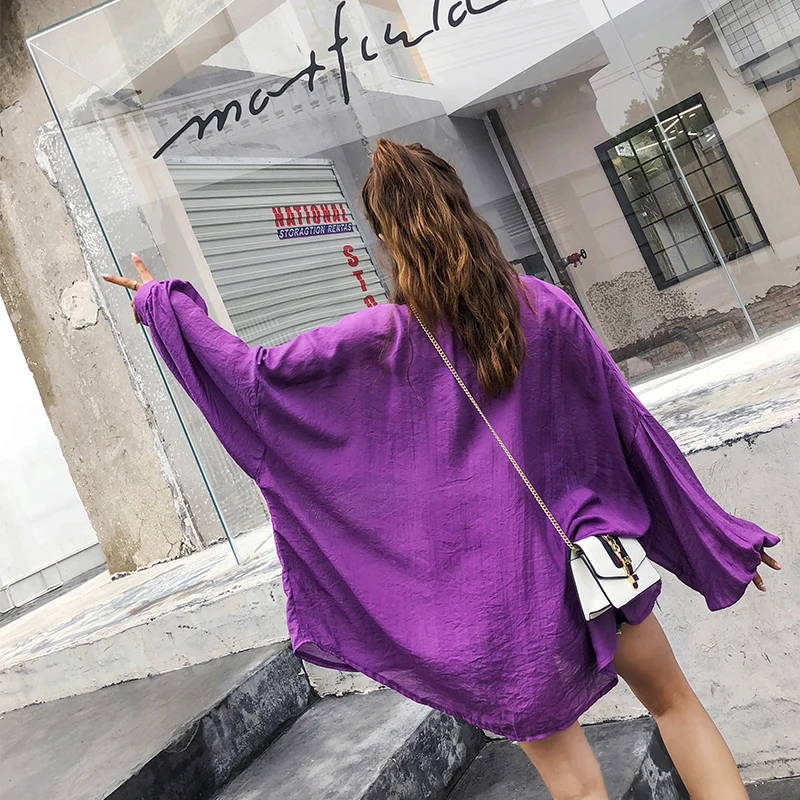 COIGARSAM 4XL Plus Size Loose Shirt Womens tops New Spring Summer Puff Sleeve Women shirts White Purple Yellow 8812